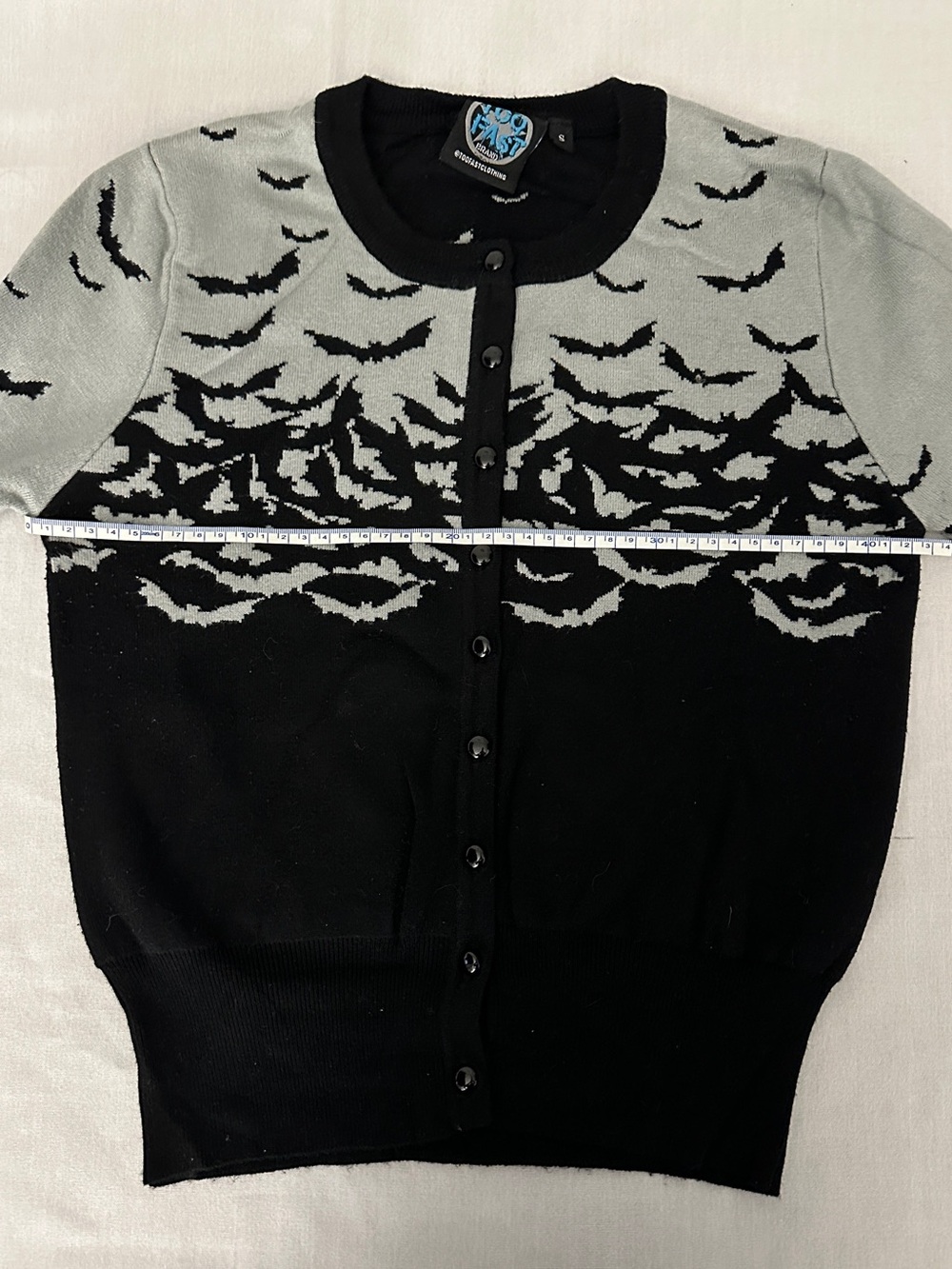 Too Fast Black and Grey Long-Sleeve Bat Motif Cardigan - Picture 9 of 10